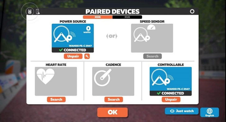 zwift paired devices
